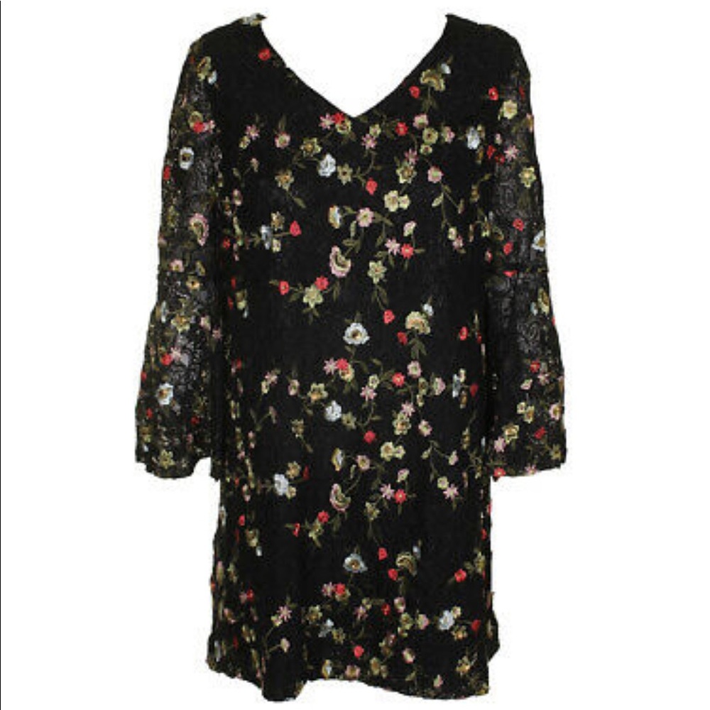 Tahari lace with floral embroidery sheath dress